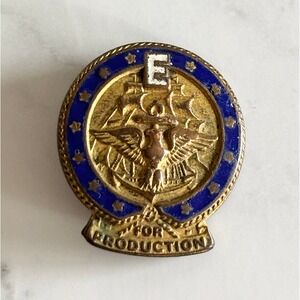 Vintage WWII Army-Navy E Award For Production Lapel Pin Blue Enamel Gold Tone